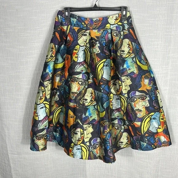 BANJUL Pretty as Picasso Faces Pleated Skirt Art‎ Lover Museum Medium - Picture 3 of 12